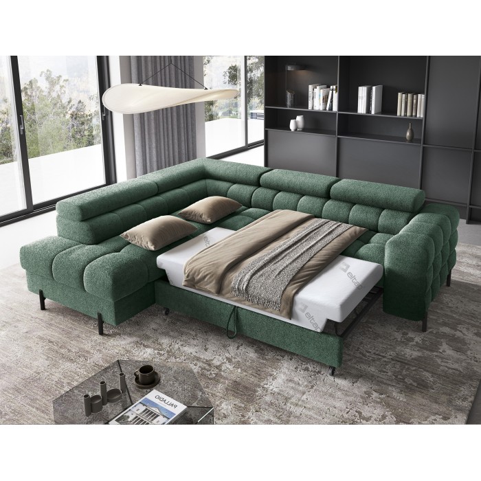 Canapé d'angle gauche convertible Vert foncé 5 places FERRUM style industriel 276x93x200cm 