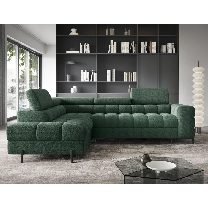Canapé d'angle gauche convertible Vert foncé 5 places FERRUM style industriel 276x93x200cm 