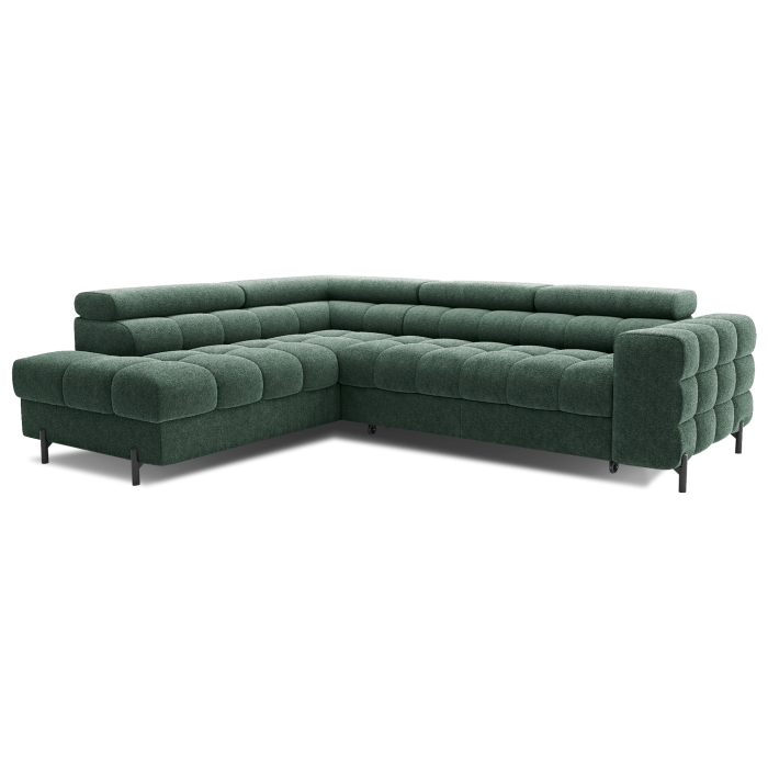 Canapé d'angle gauche convertible Vert foncé 5 places FERRUM style industriel 276x93x200cm 