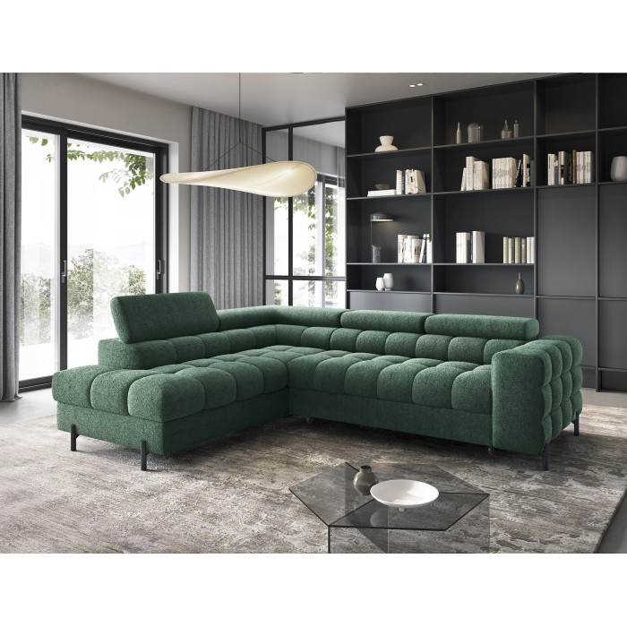 Canapé d'angle gauche convertible Vert foncé 5 places FERRUM style industriel 276x93x200cm 