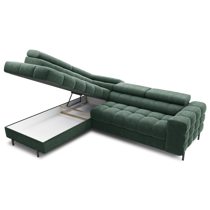 Canapé d'angle gauche convertible Vert foncé 5 places FERRUM style industriel 276x93x200cm 