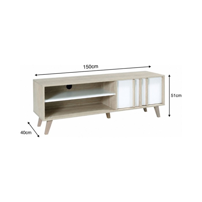 Meuble TV MALMO chêne clair et blanc dimensions