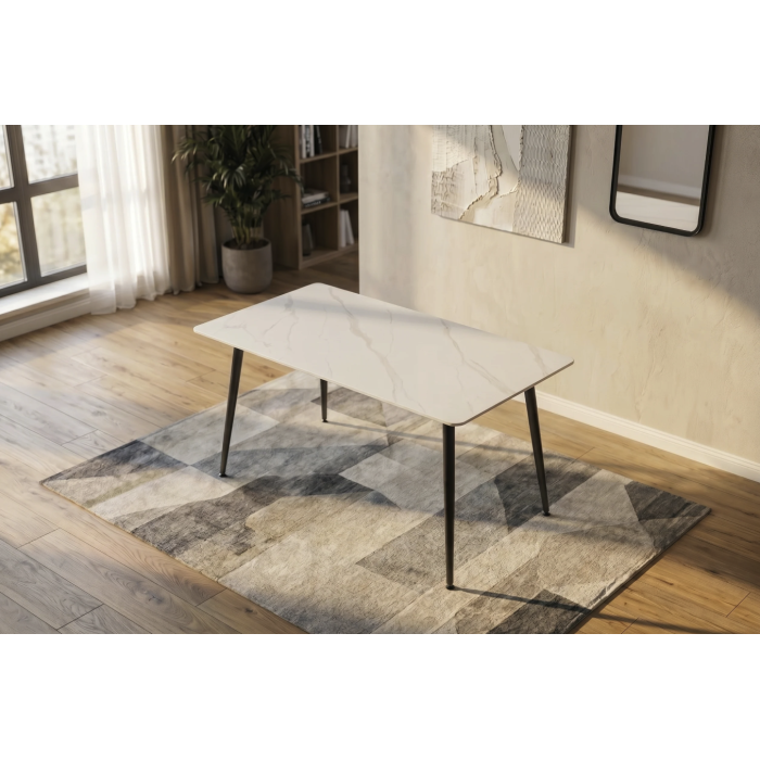 Table HEXA 120cm effet marbre blanc mise en situation