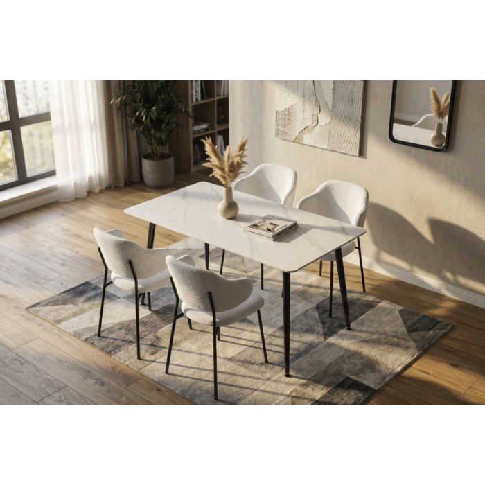 Table HEXA 120cm effet marbre blanc vue de haut