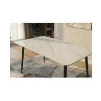 Table HEXA 120cm effet marbre blanc vue de haut rapprochée