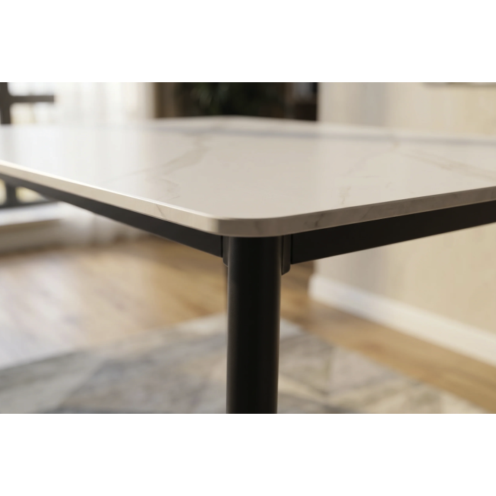 Table HEXA 120cm effet marbre blanc vue de côté