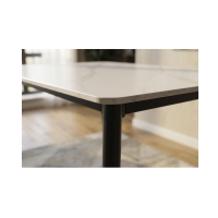 Table HEXA 120cm effet marbre blanc vue de côté