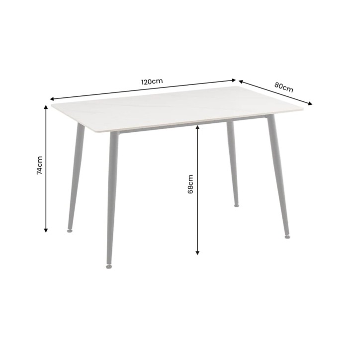 Table HEXA 120cm effet marbre blanc dimensions