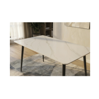 Table HEXA 140cm effet marbre blanc vue de haut rapprochée