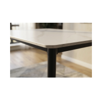 Table HEXA 140cm effet marbre blanc vue de côté