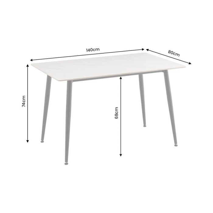 Table HEXA 140cm effet marbre blanc dimensions