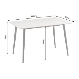 Eettafel HEXA 140 cm in wit marmer effect keramiek en zwart metaal - 6 plaatsen