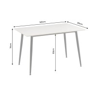 Table HEXA 140cm effet marbre blanc dimensions