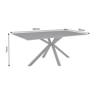 Eettafel SOLARA 160 cm in antracietgrijs keramiek met zwarte ster-voet – 6 zitplaatsen