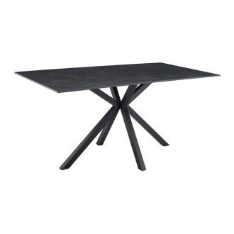 Eettafel SOLARA 160 cm in antracietgrijs keramiek met zwarte ster-voet – 6 zitplaatsen
