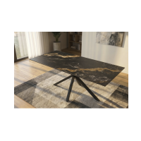 Table SOLARA 160 cm en céramique noire effet marbre sable avec pied étoile – 6 places