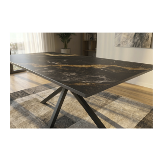 Table SOLARA 160cm grise marbrée sable vue de haut rapprochée