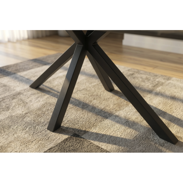 Table SOLARA 160 cm en céramique noire effet marbre sable avec pied étoile – 6 places