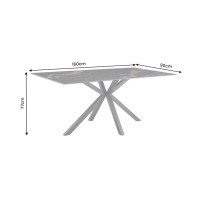 Table SOLARA 160 cm en céramique noire effet marbre sable avec pied étoile – 6 places
