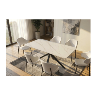 Table SOLARA 160cm effet marbre blanc mise en situation