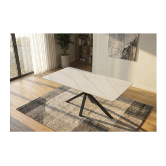 Table SOLARA 160cm effet marbre blanc vue de haut