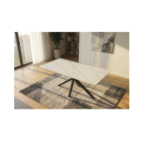 Table SOLARA 160 cm en céramique effet marbre blanc avec pied étoile noir – 6 places