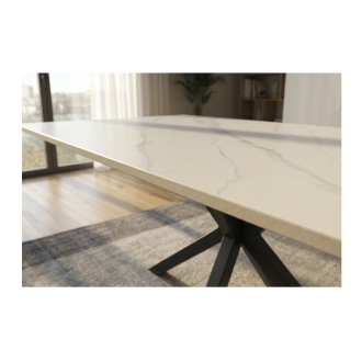 Table SOLARA 160cm effet marbre blanc vue de côté