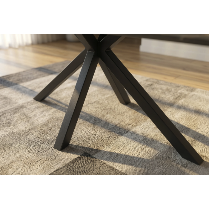 Table SOLARA 160 cm en céramique effet marbre blanc avec pied étoile noir – 6 places