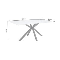 Table SOLARA 160 cm en céramique effet marbre blanc avec pied étoile noir – 6 places