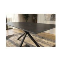 Table SOLARA 180 cm en céramique gris anthracite avec pied étoile noir – 8 places
