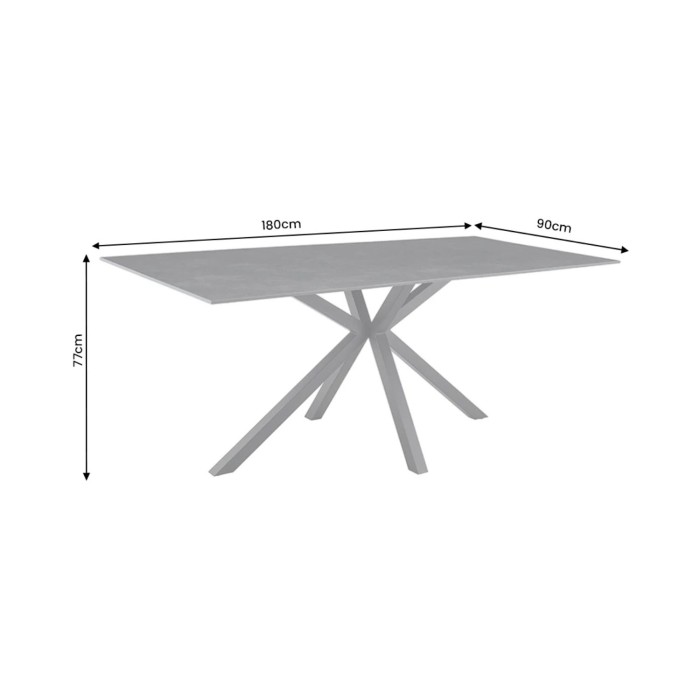 Table SOLARA 180 cm en céramique gris anthracite avec pied étoile noir – 8 places