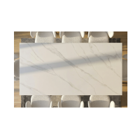 Table SOLARA 180 cm en céramique effet marbre blanc avec pied étoile noir – 8 places
