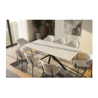 Table SOLARA 180cm effet marbre blanc mise en situation