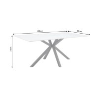 Table SOLARA 180 cm en céramique effet marbre blanc avec pied étoile noir – 8 places