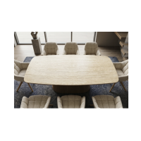 Table de salle à manger LUMEA 200 cm en céramique blanc avec pied central aspect bois  – 8 places