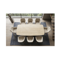 Table de salle à manger LUMEA 200 cm en céramique blanc avec pied central aspect bois  – 8 places