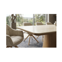 Table de salle à manger LUMEA 200 cm en céramique blanc avec pied central aspect bois  – 8 places