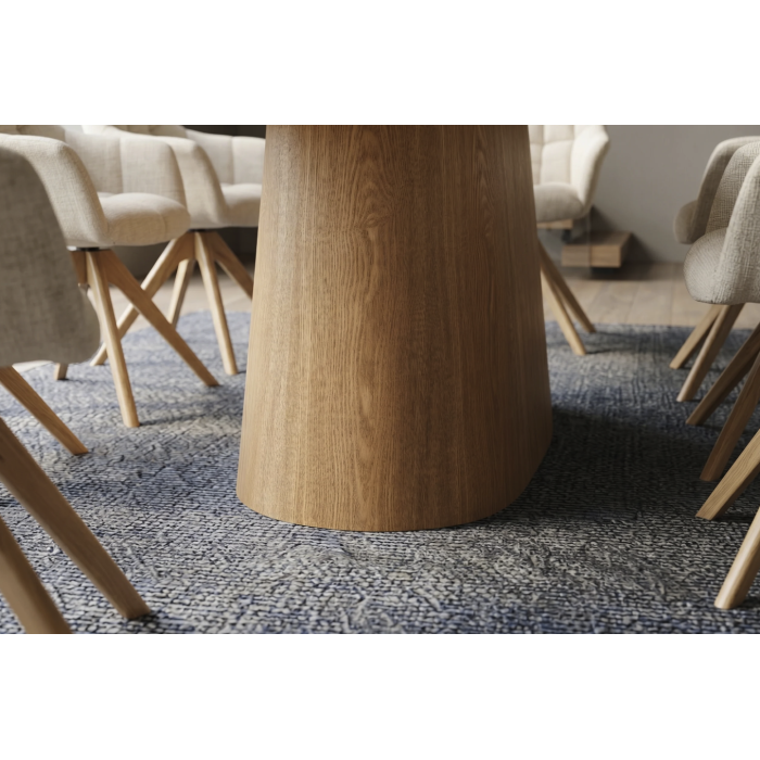 Table de salle à manger LUMEA 200 cm en céramique blanc avec pied central aspect bois  – 8 places