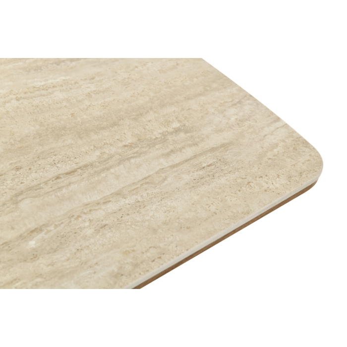 Table de salle à manger LUMEA 200 cm en céramique blanc avec pied central aspect bois  – 8 places