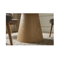 Table de salle à manger ronde LUMEA 120 cm en céramique beige avec pied central aspect bois – 4 places