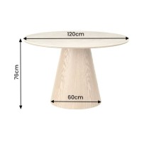 Table de salle à manger ronde LUMEA 120 cm en céramique beige avec pied central aspect bois – 4 places