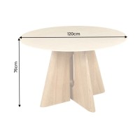 Table ronde PTERAX 120 cm en céramique beige avec pied central sculptural aspect bois – 4 places