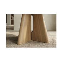 Table ronde PTERAX 120 cm en céramique effet marbre blanc et pied central aspect bois – 4 places