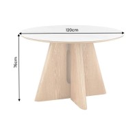 Table ronde PTERAX 120 cm en céramique effet marbre blanc et pied central aspect bois – 4 places