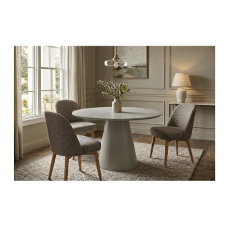 Runder Esstisch COVY 120 cm in Grau, Steinoptik mit Mittelfuß – 4 Plätze