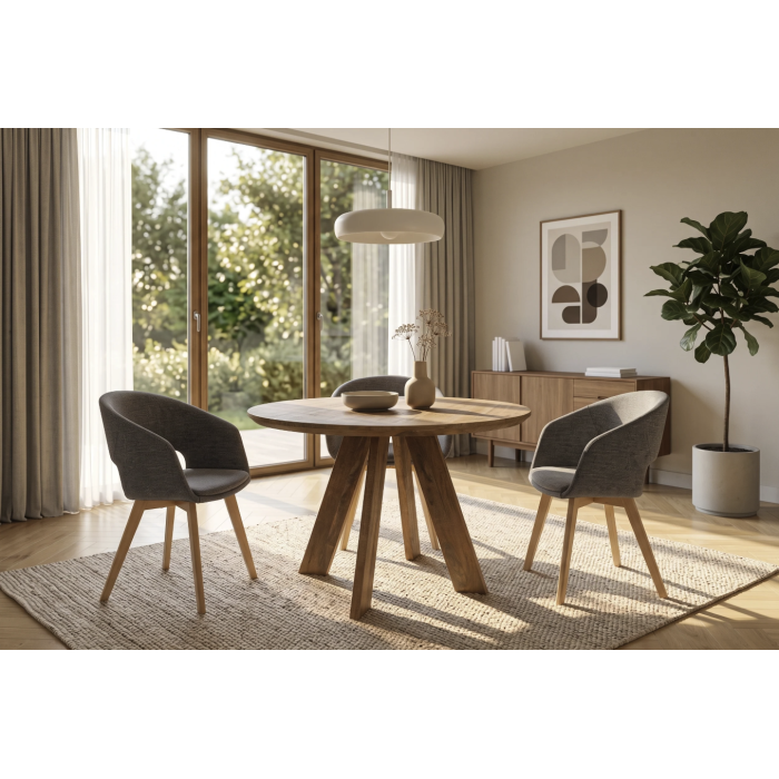 Table de salle à manger ronde ELYA 100 cm en bois de manguier massif – 4 places