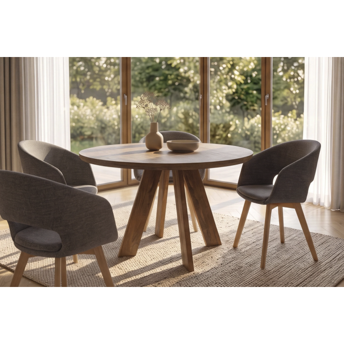 Table de salle à manger ronde ELYA 100 cm en bois de manguier massif – 4 places