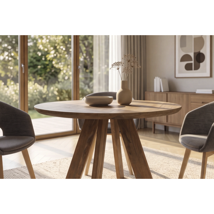 Table de salle à manger ronde ELYA 100 cm en bois de manguier massif – 4 places
