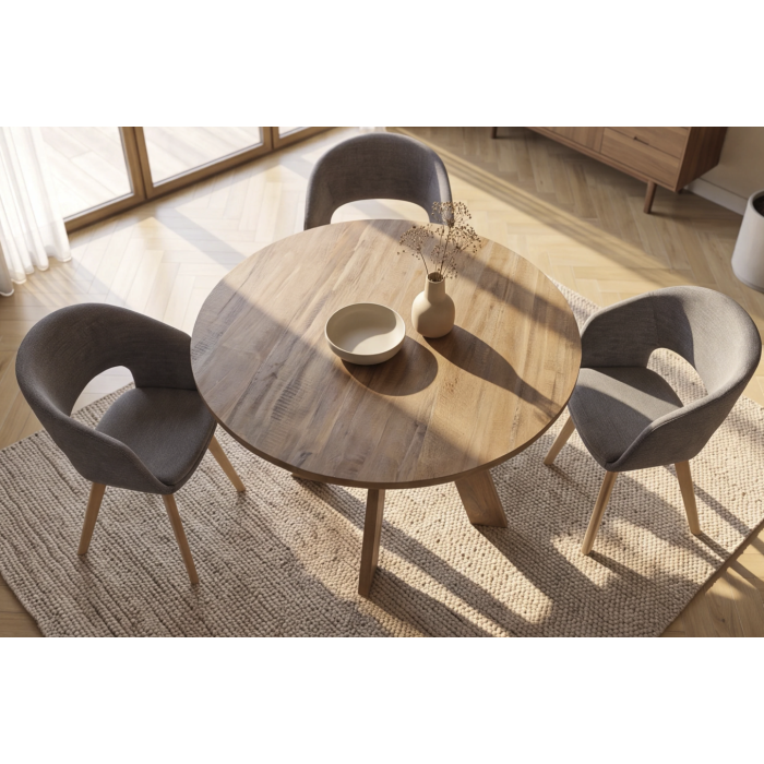 Table de salle à manger ronde ELYA 100 cm en bois de manguier massif – 4 places