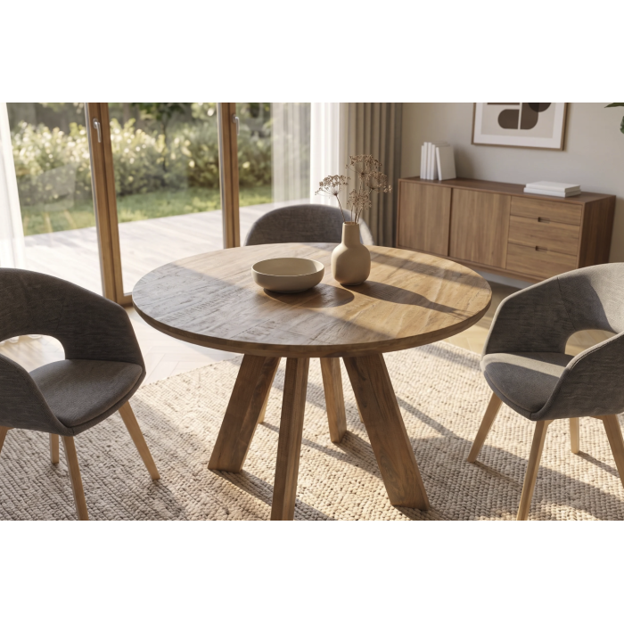 Table de salle à manger ronde ELYA 100 cm en bois de manguier massif – 4 places